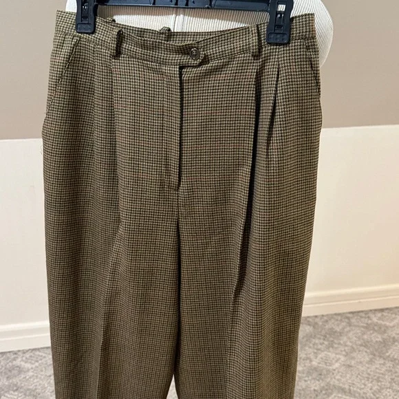 Lauren Ralph Lauren High Waisted pleated Houndstooth Pants Trousers lined wool - Picture 2 of 12